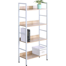 WOLTU Étagère de Rangement en acier et en bois avec 4 tablettes, Blanc+chêne clair, 60x27, 5x126cm