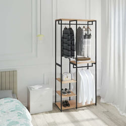 Woltu - Armoire de rangement, Étagère à vêtements, Portant à vêtements en métal et bois, 90x40x204, 5cm, Noir+chêne clair
