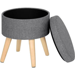 WOLTU Tabouret rond pouf coffre de rangement repose-piedssiège en lin pieds en bois massif 36x 32 cm Gris clair