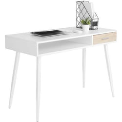 WOLTU Bureau dordinateur avec 1 tiroirs et 1 Compartiment OuvertTable de Bureau en Métal et Bois 110x50x75cm Blanc