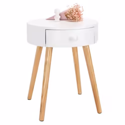 WOLTU Table de chevet Table basse avec tiroir de rangement Plateau en MDF Pieds en bois 38x38x48 cm Blanc