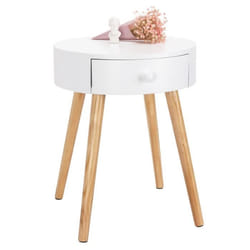 WOLTU Table de chevet Table basse avec tiroir de rangement Plateau en MDF Pieds en bois 38x38x48 cm Blanc