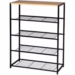 WOLTU Banc Etagère à chaussures avec 4 étagèresMeuble de rangement pour 12 paires de chaussuresEtagère en bois et métal