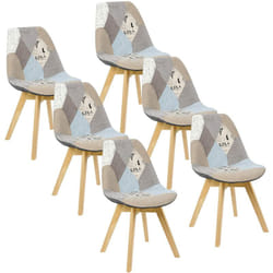 Lot de 6 Chaises de Salle à Manger WOLTU, Pied en bois Style nordique, Patchwork