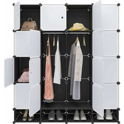 Armoire plastique Woltu Penderie pour le stockage de vêtements/jouets/livres, Étagère de rangement diy, 14 cubes, Noir Blanc