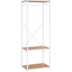 WOLTU Armoire de rangementÉtagère à vêtementsPortant à vêtements en métal et bois60 x 40 x 167 cmBlanc+chêne clair