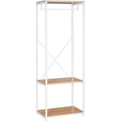 WOLTU Armoire de rangementÉtagère à vêtementsPortant à vêtements en métal et bois60 x 40 x 167 cmBlanc+chêne clair