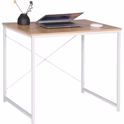 WOLTU Bureau d’ordinateur Table de bureau en bois et acier Table de travail 80x60x70 cm Blanc + chêne clair