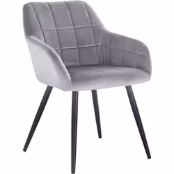 WOLTU Chaise de salle à manger avec accoudoirs Chaise de cuisine Chaise de salon en Velours Pieds en métal Gris