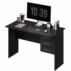 WOLTU Table de bureau Table d’ordinateur en bois Table de travail avec 3 tiroirs et verrou120x59x75 cm Noir