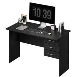 WOLTU Table de bureau Table d’ordinateur en bois Table de travail avec 3 tiroirs et verrou120x59x75 cm Noir