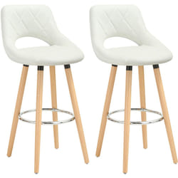 Lot de 2 Tabouret de bar avec dossier et repose-pieds, Fait de similicuir et bois massif, Siège bien rembourré, 43x43x91cm, Blanc - Woltu