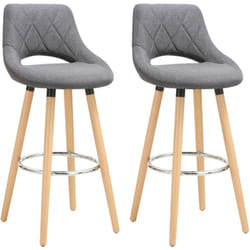 Lot de 2 Tabouret de bar avec dossier et repose-pieds Woltu Fait de lin et bois massif, Siège bien rembourré, 43x43x91cm, Gris Foncé