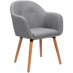 Chaise de Salle à Manger en Lin et Bois Massif, Fauteuil de Cuisine avec dossier, Gris Clair - Woltu