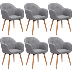 Lot de 6 Chaises de Cuisine Woltu chaises de Salle à Manger, Chaises de Relax en Lin et Bois Massif, Gris Clair