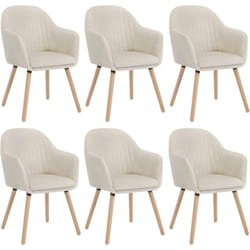 Lot de 6 Chaises de salle à manger Woltu Chaise de Cuisine - Siège en velours - Pieds en bois massif - Crème