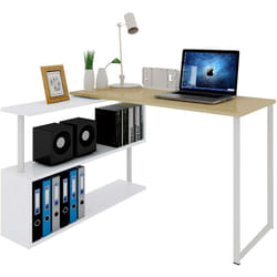 Woltu - Table de bureau en métal et mdf Bureau d'ordinateur avec étagères, Table de travail, 120x100x74 cm, Chêne clair