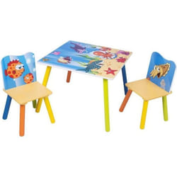 WOLTU Ensemble table et chaises avec motifs imprimé océan 1 x table d’enfant + 2 chaises pour enfants d’âge préscolaire