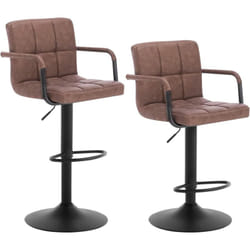 Lot de 2 Tabourets de bar avec dossier, Siège bien rembourré en similicuir, Pieds en acier, 37x51x112 cm, Brun foncé - Woltu