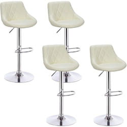 Lot de 4 Tabouret de bar avec repose-pieds, hauteur réglable, en similicuir, siège bien rembourré, Crème - Woltu