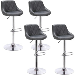 Lot de 4 Tabouret de bar avec repose-pieds, hauteur réglable, en similicuir, siège bien rembourré, Gris - Woltu