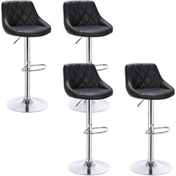 Lot de 4 Tabouret de bar avec repose-pieds, hauteur réglable, en similicuir, siège bien rembourré, Noir - Woltu