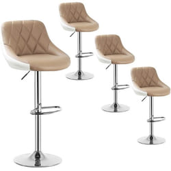 WOLTU 4x Tabourets de bar design 2 couleurs siege en cuir artificiel Tabourets de cuisine hauteur réglable Kaki+Blanc