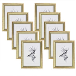Woltu - 10x Cadre Photo, 10x15cm, Cadre en Bois et Verre, Or