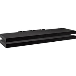 WOLTU Étagère Murale, Étagère Suspendue, Étagère Murale Flottante en MDF, Lot de 2, Noir, pour Salon, Cuisine, Chambre, Salle de Bain etc