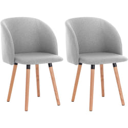 Lot de 2 Chaises de salle à manger Woltu Chaise de cuisine, Siège en lin et pieds en bois massif, Gris clair