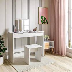 WOLTU Coiffeuse Table de maquillage + tabourt en MDF 100x45x76 cm Blanc