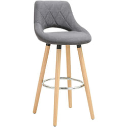 Tabouret de bar Woltu en lin et bois massif avec dossier et repose-pieds 43x40x96cm Gris Foncé