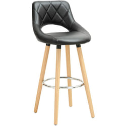 Tabouret de bar en lin et bois massif avec dossier et repose-pieds 43x40x96cm Noir - Woltu