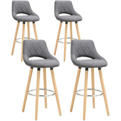Lot de 4 Tabourets de bar Woltu en lin et bois massif avec dossier et repose-pieds, 43x43x91cm, Gris Foncé