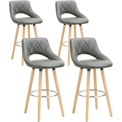 Lot de 4 Tabouret de bar, en Cuir synthétique et bois massif avec dossier et repose-pieds, 43x43x91cm, Gris - Woltu