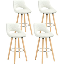 Lot de 4 Tabourets de bar WOLTU, en lin et bois massif avec dossier et repose-pieds 43x43x91cm Blanc