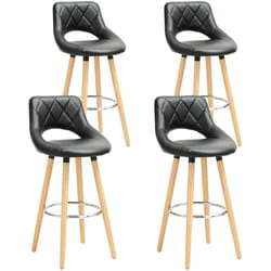 Lot de 4 Tabouret de bar, en Cuir synthétique et bois massif avec dossier et repose-pieds, 43x43x91cm, Noir - Woltu