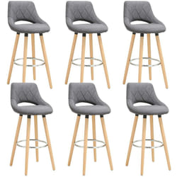 Lot de 6 Tabourets de bar Woltu en lin et bois massif avec dossier et repose-pieds, 43x43x91cm, Gris Foncé