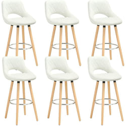Lot de 6 Tabourets de bar Woltu en lin et bois massif avec dossier et repose-pieds 43x43x91cm Blanc