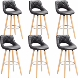 WOLTU Lot de 6 Tabourets de bar en Cuir synthétique et bois massif avec dossier et repose-pieds Noir