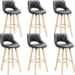 WOLTU Lot de 6 Tabourets de bar en Cuir synthétique et bois massif avec dossier et repose-pieds Noir