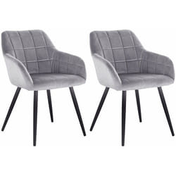 Lot de 2 Chaises de salle à manger avec accoudoirs Woltu Chaise de cuisine, Chaise de salon en Velours, Pieds en métal, Gris
