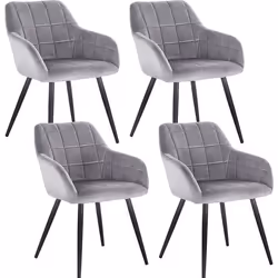 WOLTU 4x Chaises de salle à manger siège bien rembourré en velours Chaise de cuisine pieds en métal Gris