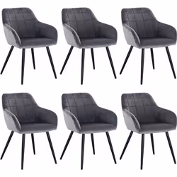 WOLTU 6 x Chaises de salle à manger siège bien rembourré en velours Chaise de cuisine pieds en métal Gris Foncé