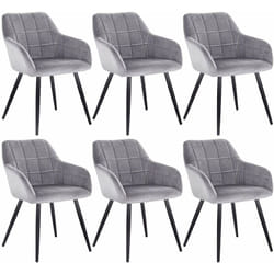 Woltu - Lot de 6 Chaises de salle à manger avec accoudoirs Chaise de cuisine, Chaise de salon en Velours, Pieds en métal, Gris