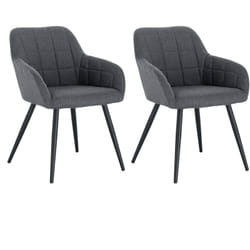 Lot de 2 Chaise de salle à manger, Chaise de cuisine, Chaise de salon en lin, Pieds en métal, Gris foncé - Woltu