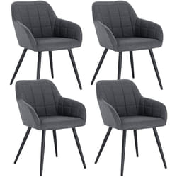 Lot de 4 Chaises de salle à manger Woltu Chaises de Cuisine en lin et métal 49x43x81cm Gris foncé