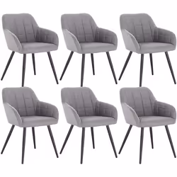WOLTU Lot de 6 Chaises de salle à manger Chaises de Cuisine en lin et métal 49x43x81cm Gris Clair