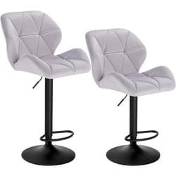 Lot de 2 Tabouret de Bar réglable en Hauteur Woltu Chaise Haute pour Bar avec Dossier siège rembouré en Velours Pied en métal, Gris clair