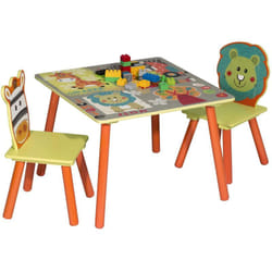 1 Table et 2 Chaises Enfant en mdf, 60X60X44cm, Motif Animaux Cartoons - Woltu
